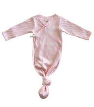 Load image into Gallery viewer, Pink Stripe Ribbed Kimono Knot Baby Gown
