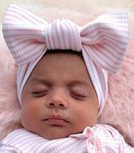 Load image into Gallery viewer, Pink Stripe Ribbed Baby Bow
