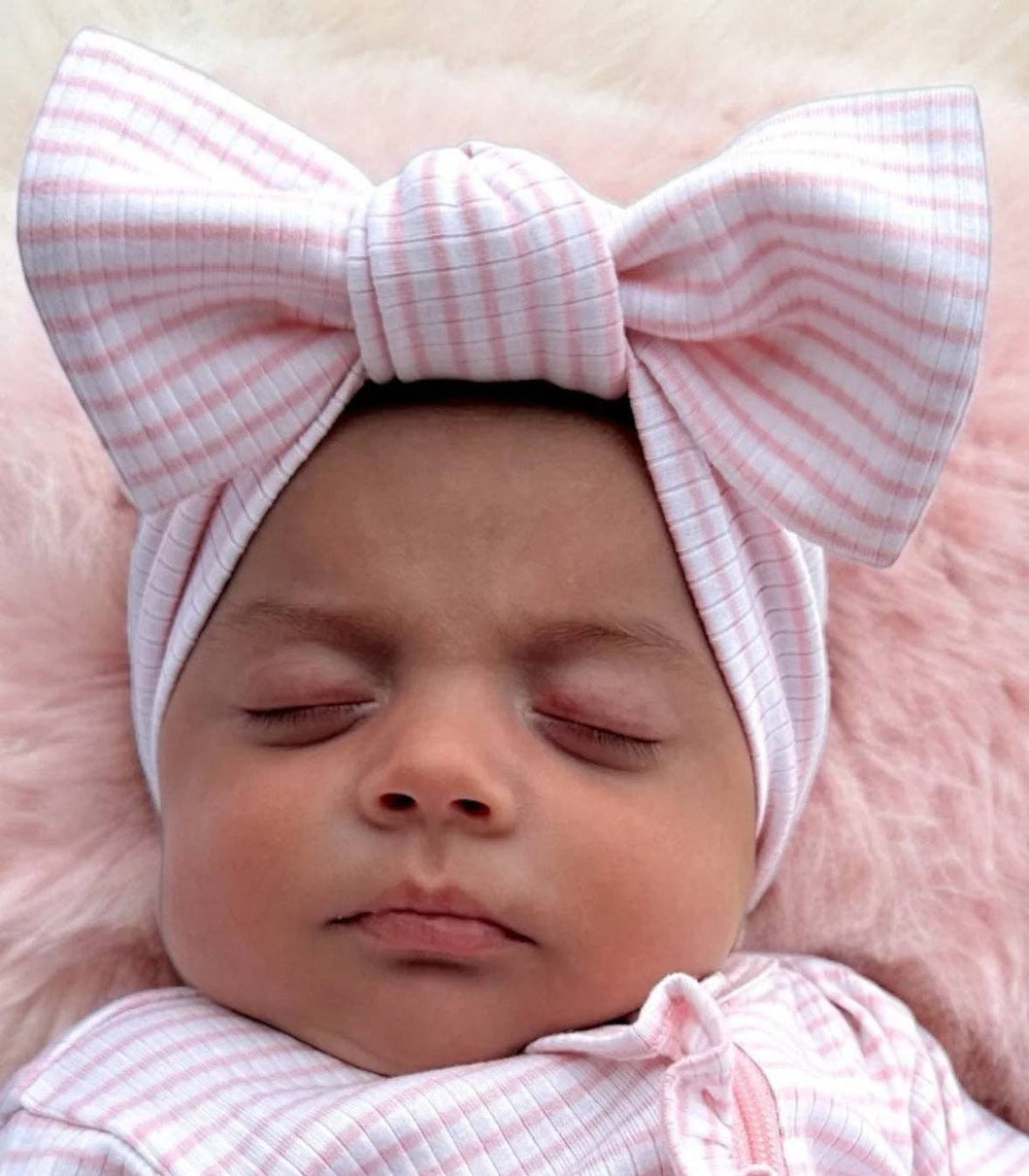 Pink Stripe Ribbed Baby Bow