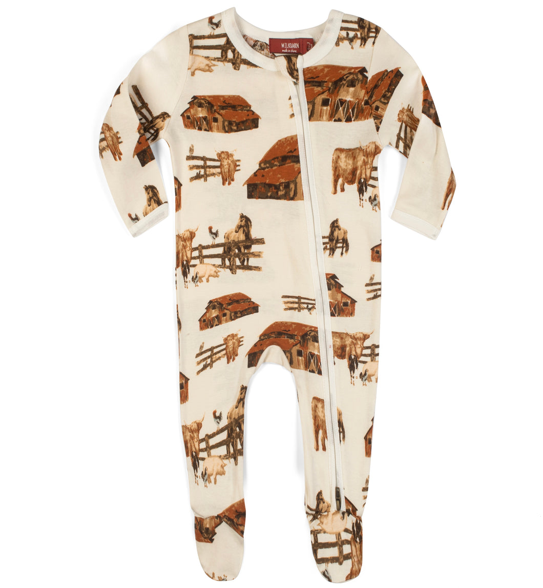 Highland Cow Bamboo Zipper Footed Romper