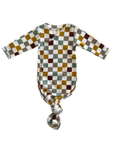 Load image into Gallery viewer, Cannoli Checkerboard Kimono Knot Baby Gown
