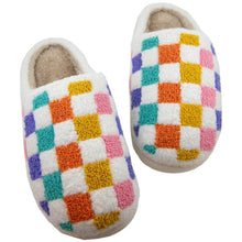 Load image into Gallery viewer, Multicolored Checkered Pattern Fuzzy Slippers
