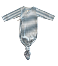 Load image into Gallery viewer, Dusty Blue Stripe Ribbed Kimono Knot Baby Gown
