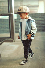 Load image into Gallery viewer, Toddler Hooded Varsity Bomber
