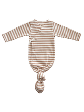 Load image into Gallery viewer, Tan Stripe Ribbed Kimono Knot Baby Gown
