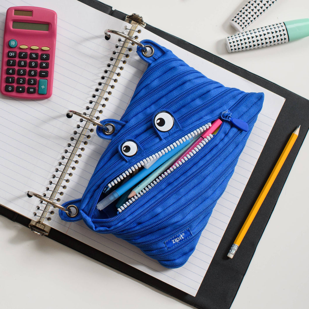 ZIPIT Blue Monster 3 Ring Binder Pencil Pouch