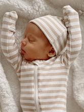 Load image into Gallery viewer, Tan Stripe Ribbed Baby Beanie
