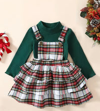 Load image into Gallery viewer, Girls Holiday Plaid Overall Dress Set
