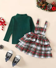 Load image into Gallery viewer, Girls Holiday Plaid Overall Dress Set
