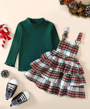 Load image into Gallery viewer, Girls Holiday Plaid Overall Dress Set
