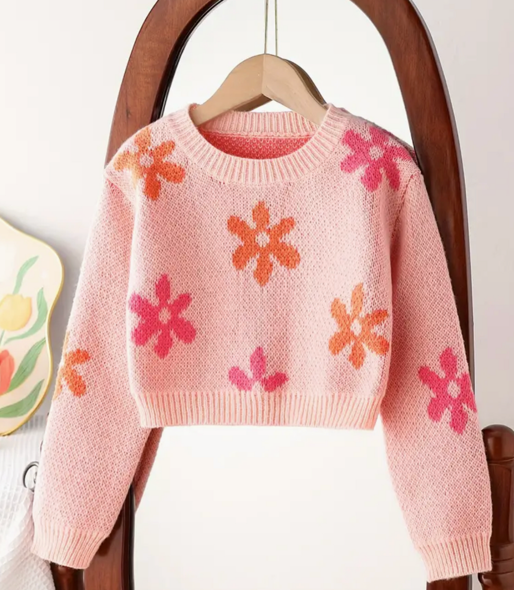 Flower Pink Tween Sweater