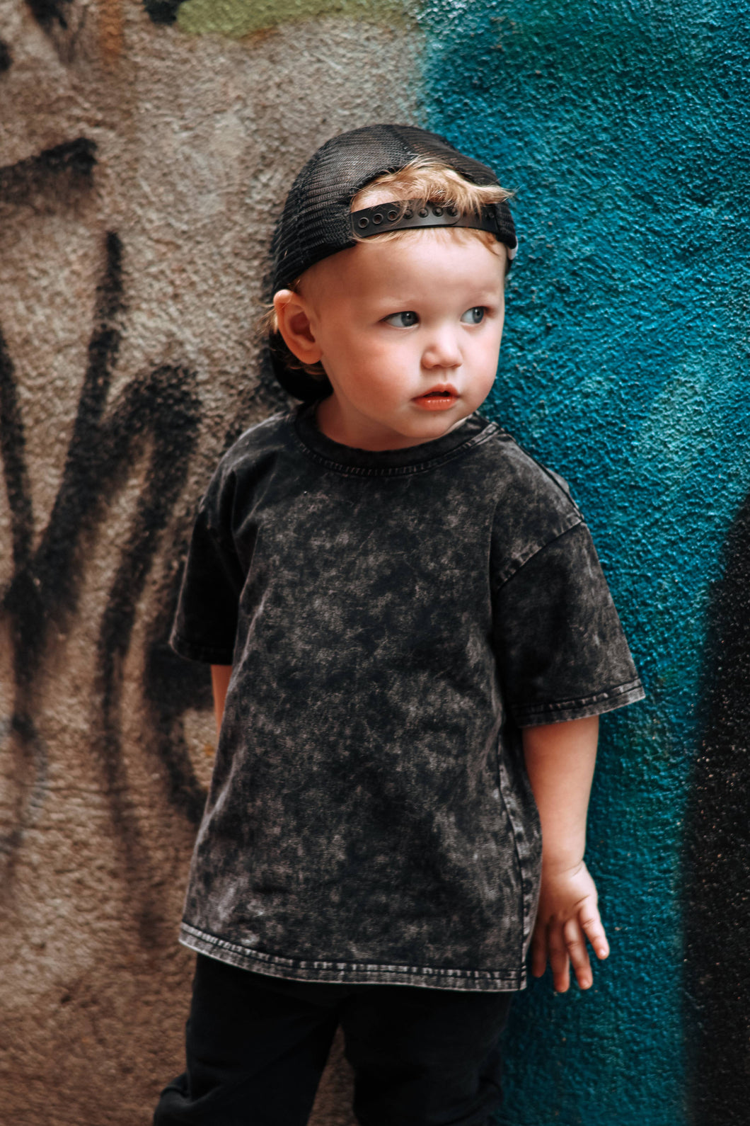 Boys Black Acid Wash T-Shirt