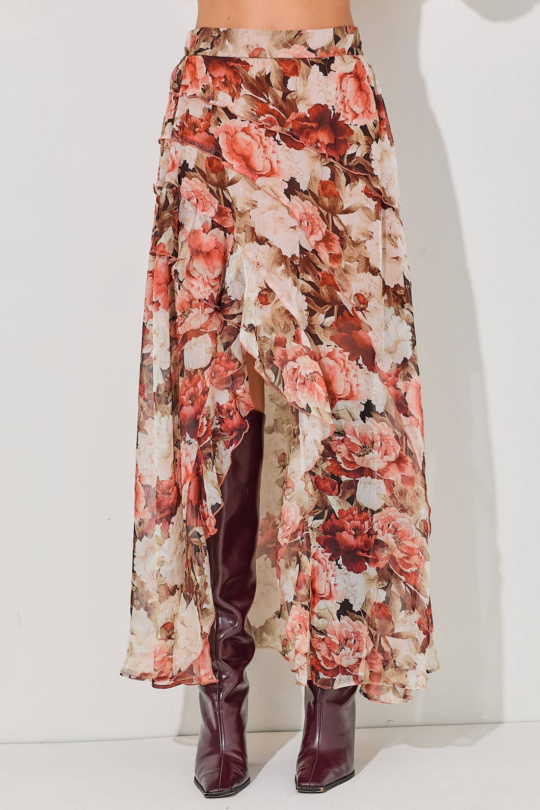 Claira Floral Ruffle Maxi Skirt