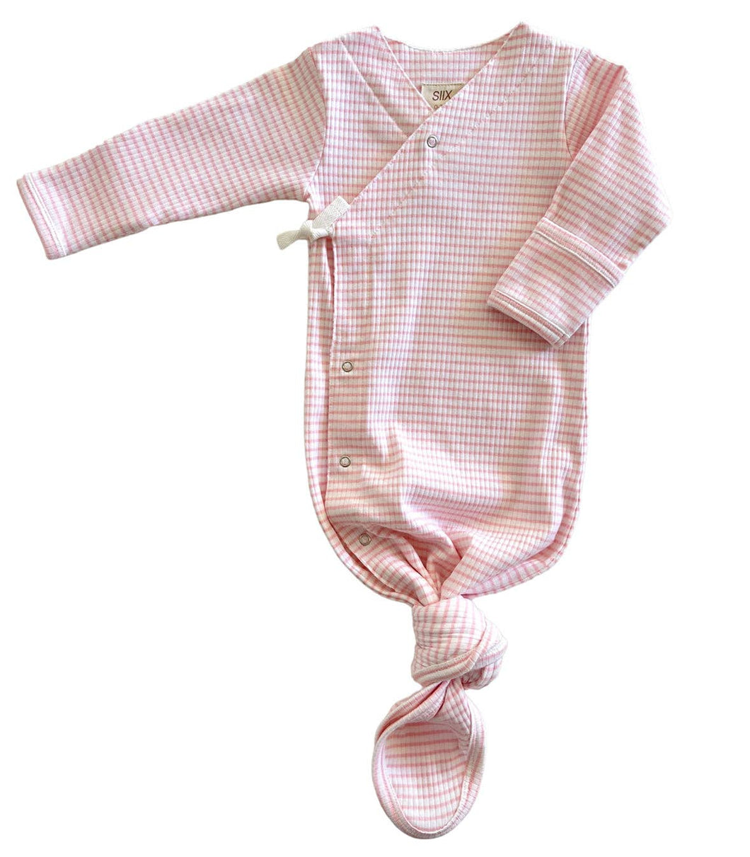 Pink Stripe Ribbed Kimono Knot Baby Gown