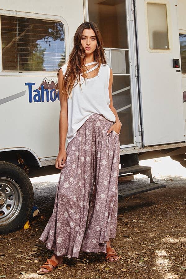 Lilac Floral Print Palazzo Pants