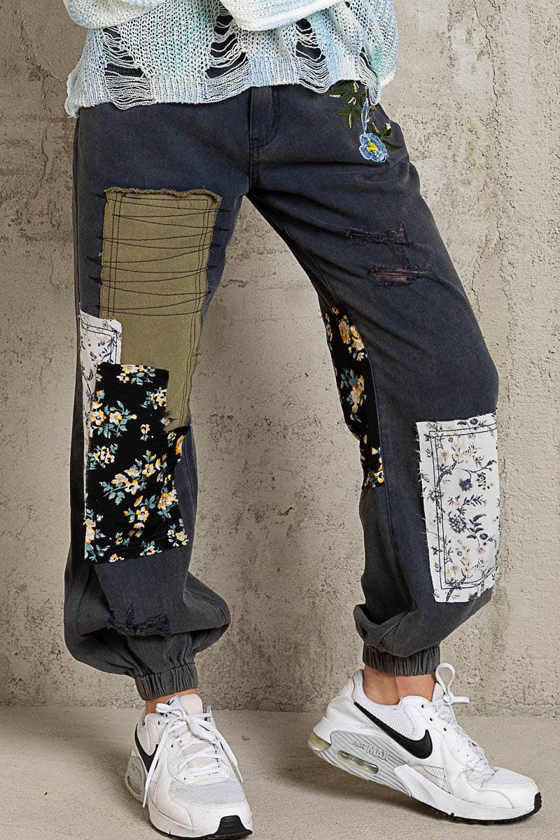 Embroidered Patch Jogger Pants