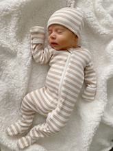 Load image into Gallery viewer, Tan Stripe Ribbed Baby Beanie
