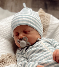 Load image into Gallery viewer, Dusty Blue Stripe Ribbed Baby Beanie
