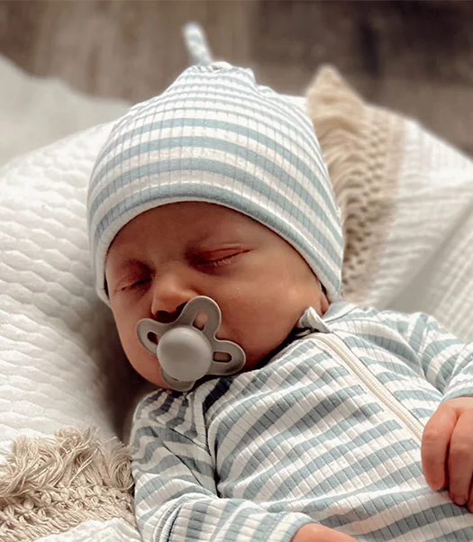 Dusty Blue Stripe Ribbed Baby Beanie