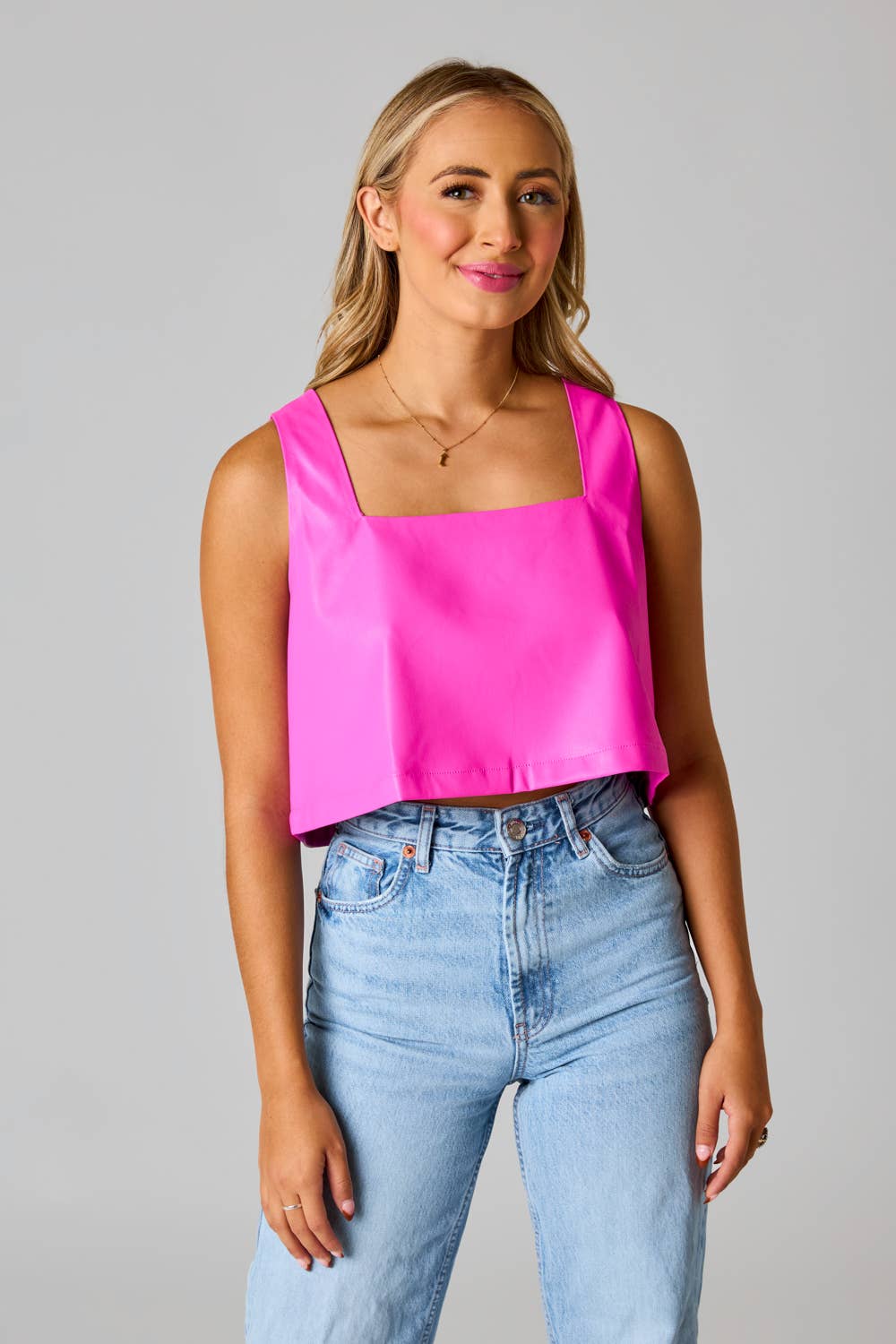 Manning Magenta Faux Leather Top